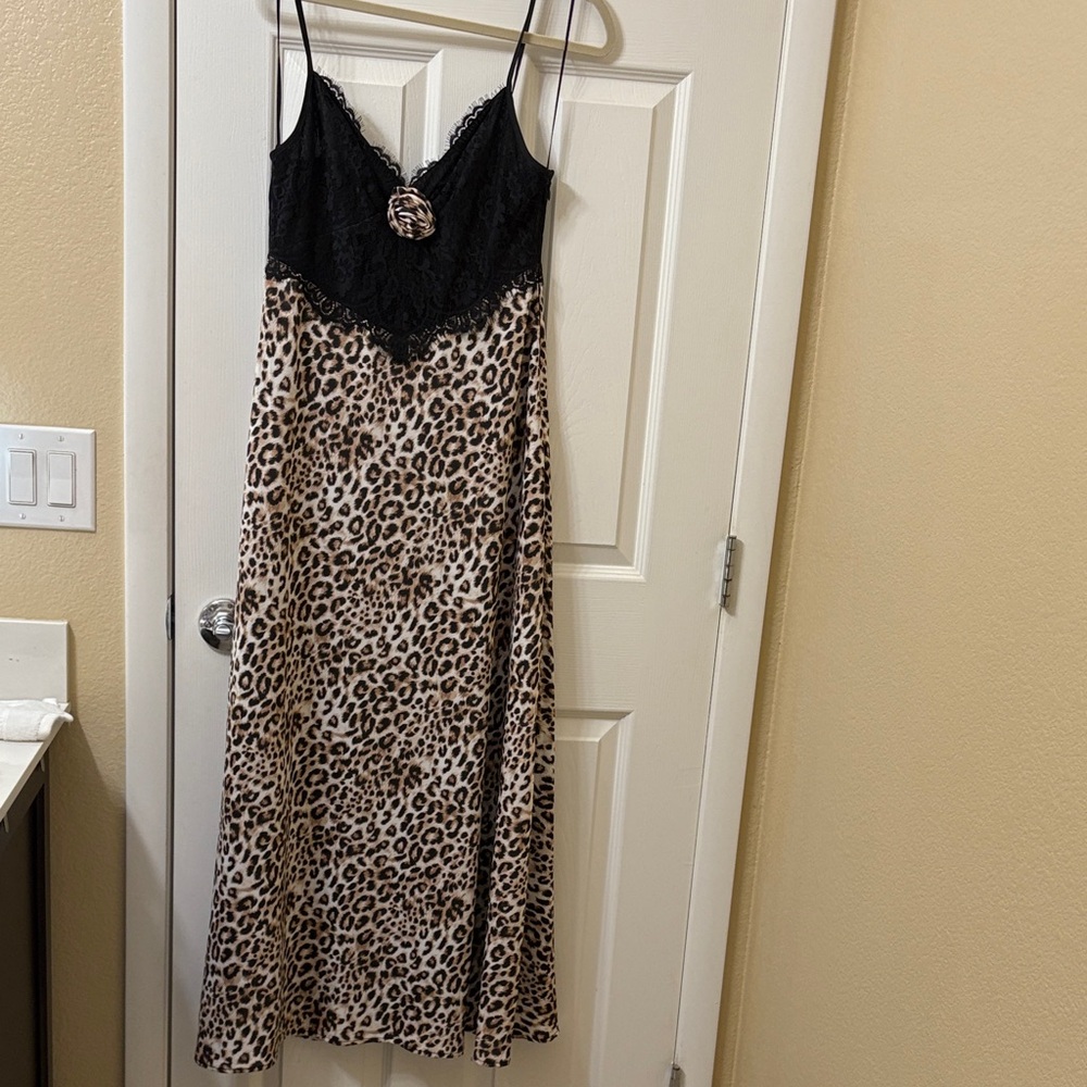 Wayf Animal Print Chemise with Black Lace, brand new